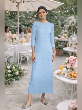 NEW Aleeza Paris Sylvie Knit Midi Dress – Light Blue - Size Small